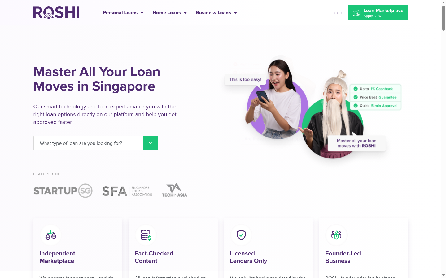 The ROSHI marketplace homepage: compare loan options and get approved faster